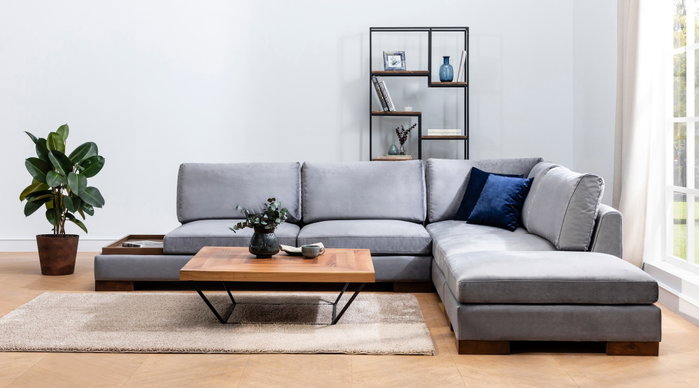 Atelier Del Sofa Tulip Sofá Esquinero Derecho con Puf - Gris Oscuro Atelier Del Sofa Tulip Sofá Esquinero Derecho con Puf - Gris Oscuro